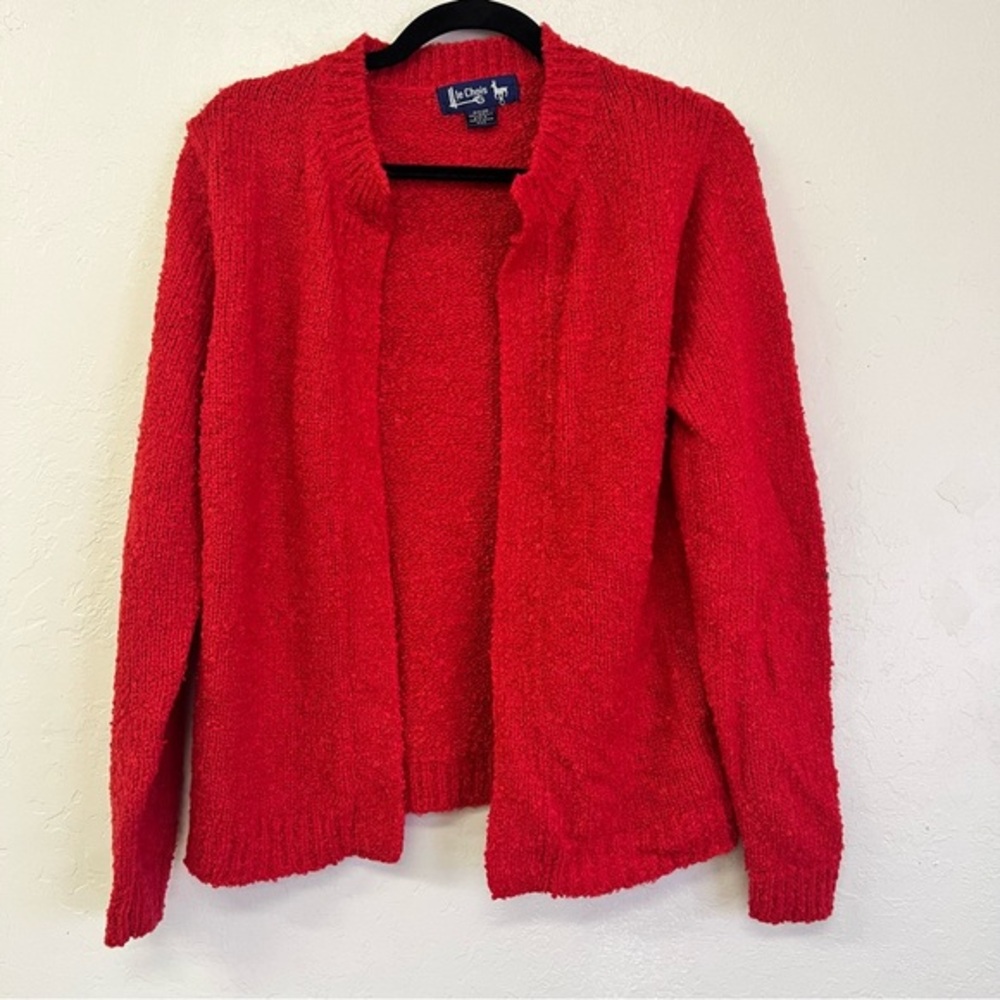 Vintage 80s Le‎ Chois Red Boucle Knit Open Cardigan Sz M EVC